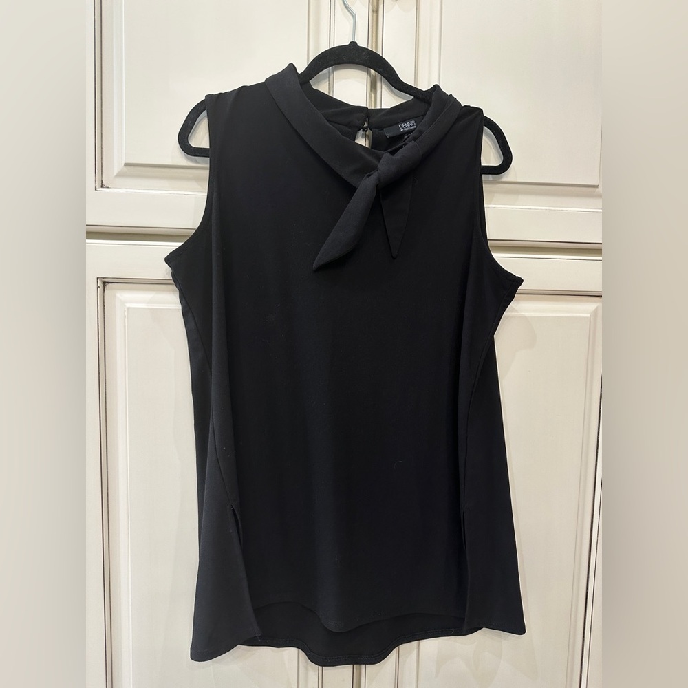 dennis basso Black Sleeveless Tie-Neck Top